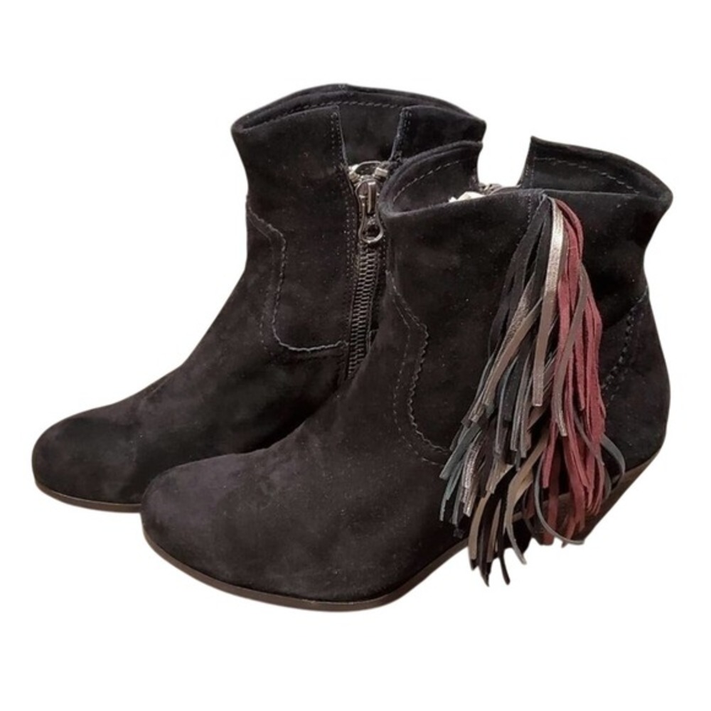SAM Edelman Western Leather fringe Black Grey Burgundy‎ Suede ankle boots 10.5
